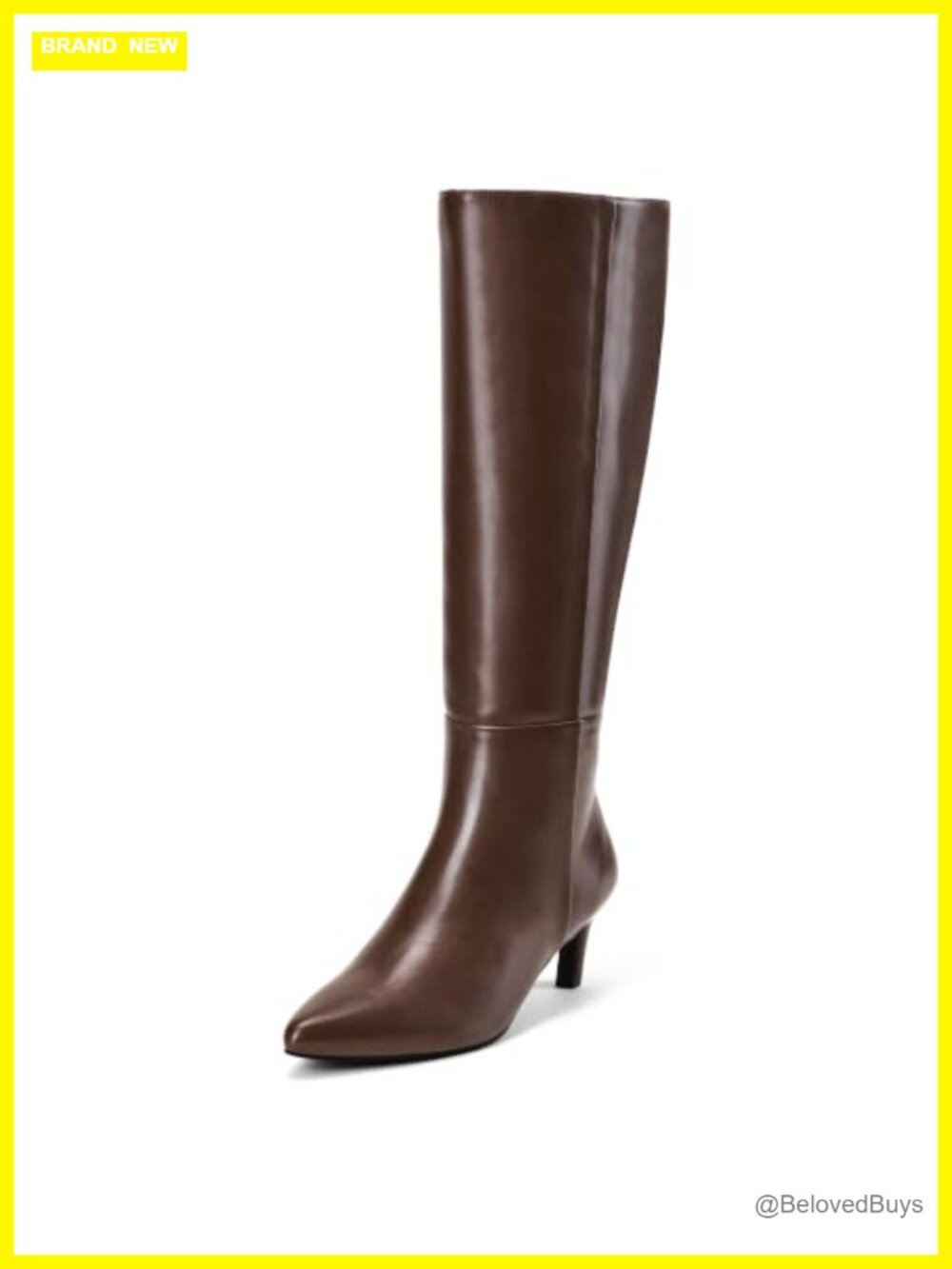 Kitten Heel Knee High Boots Pointed Toe Side Zipper Tall Vegan Leather